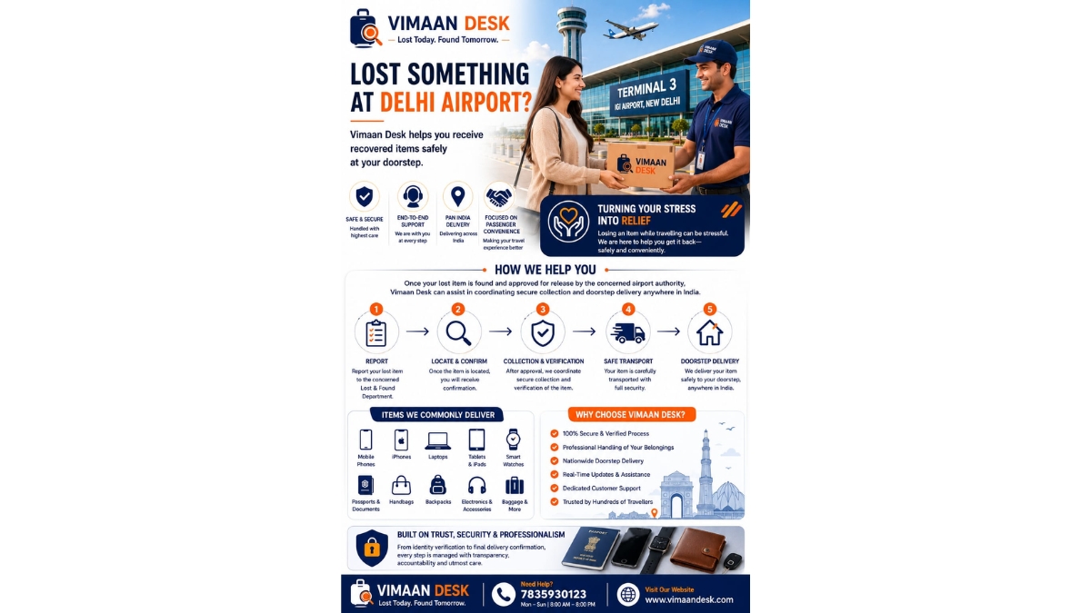 Delhi Airport Lost and Found Service: Recover Lost Items from IGI Airport with Secure Doorstep Delivery by Vimaan Desk